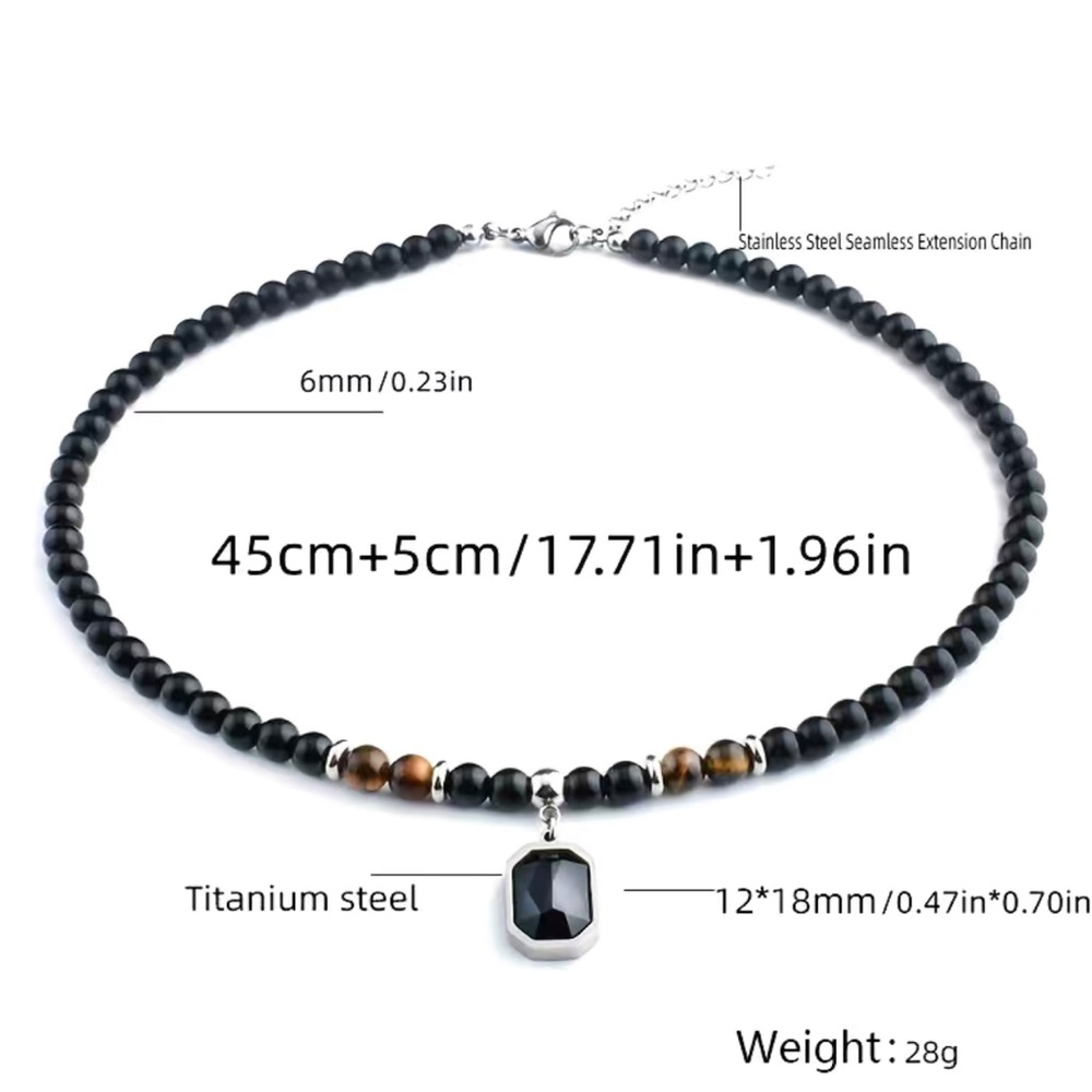 Stainless Steel Black Zircon Pendant Necklace.